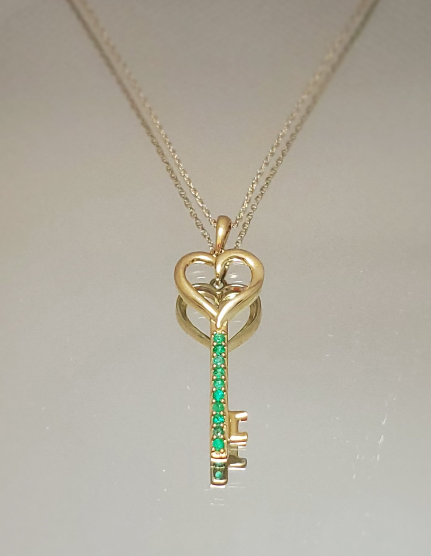 10K Yellow Gold Emerald Key Necklace