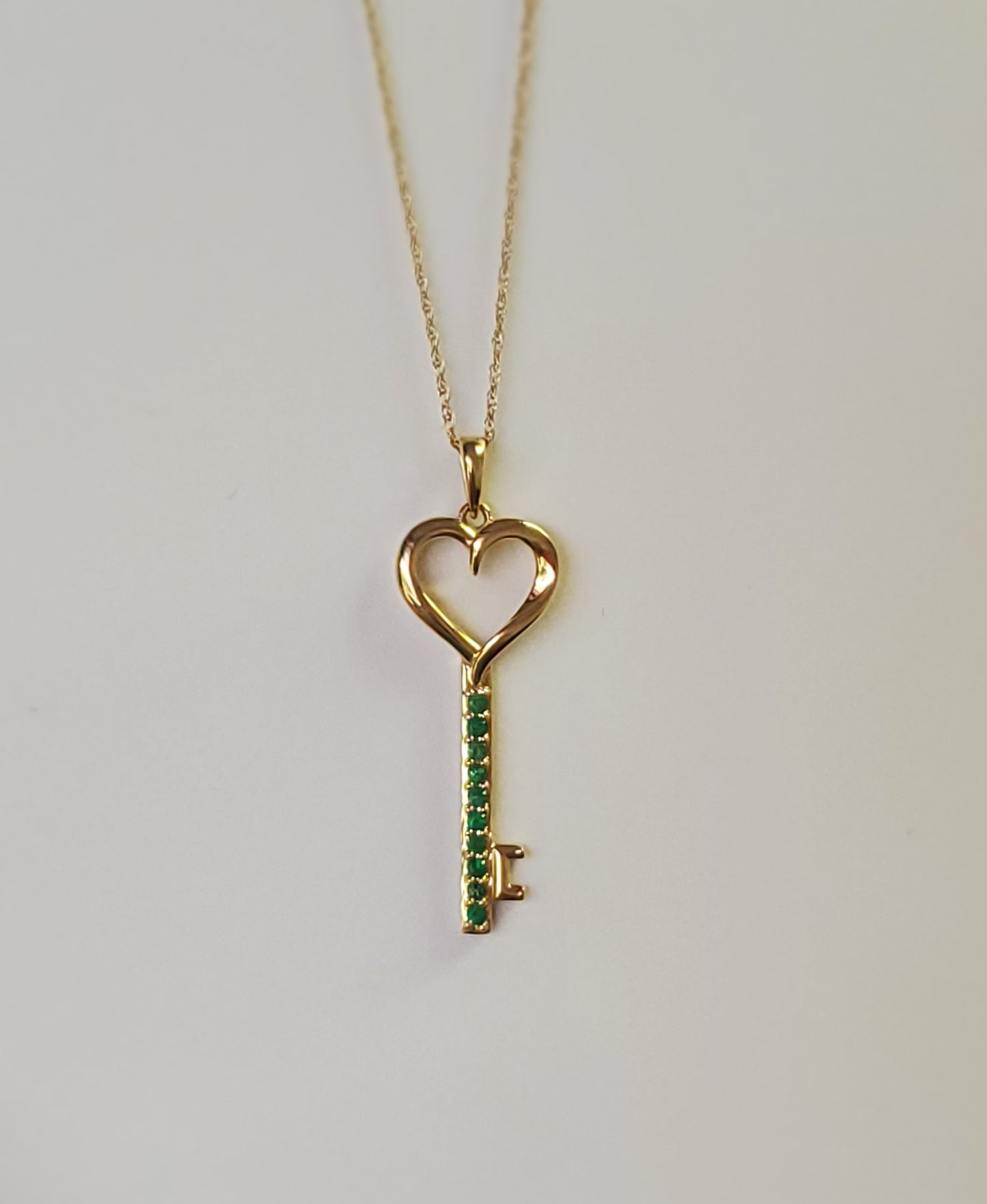 10K Yellow Gold Emerald Key Necklace