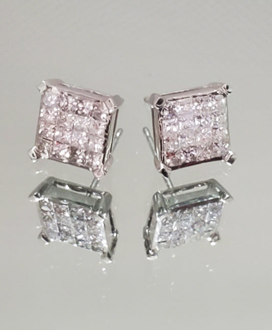 14K White Gold Multi-Diamond Earrings