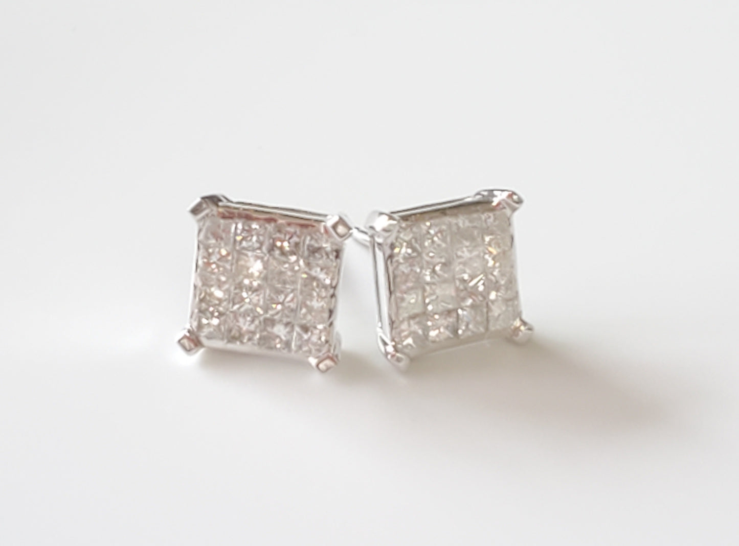 14K White Gold Multi-Diamond Earrings