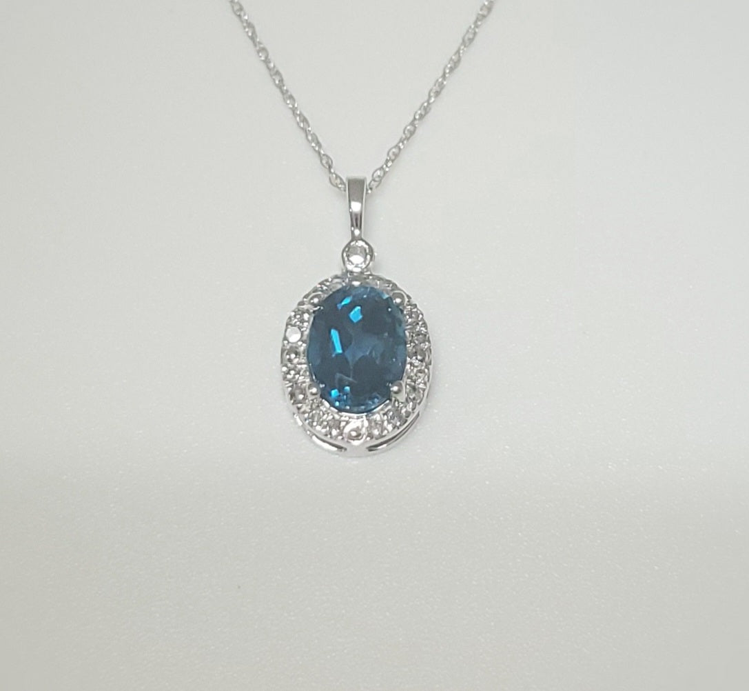 Oval London Blue Topaz and Diamond Pendant