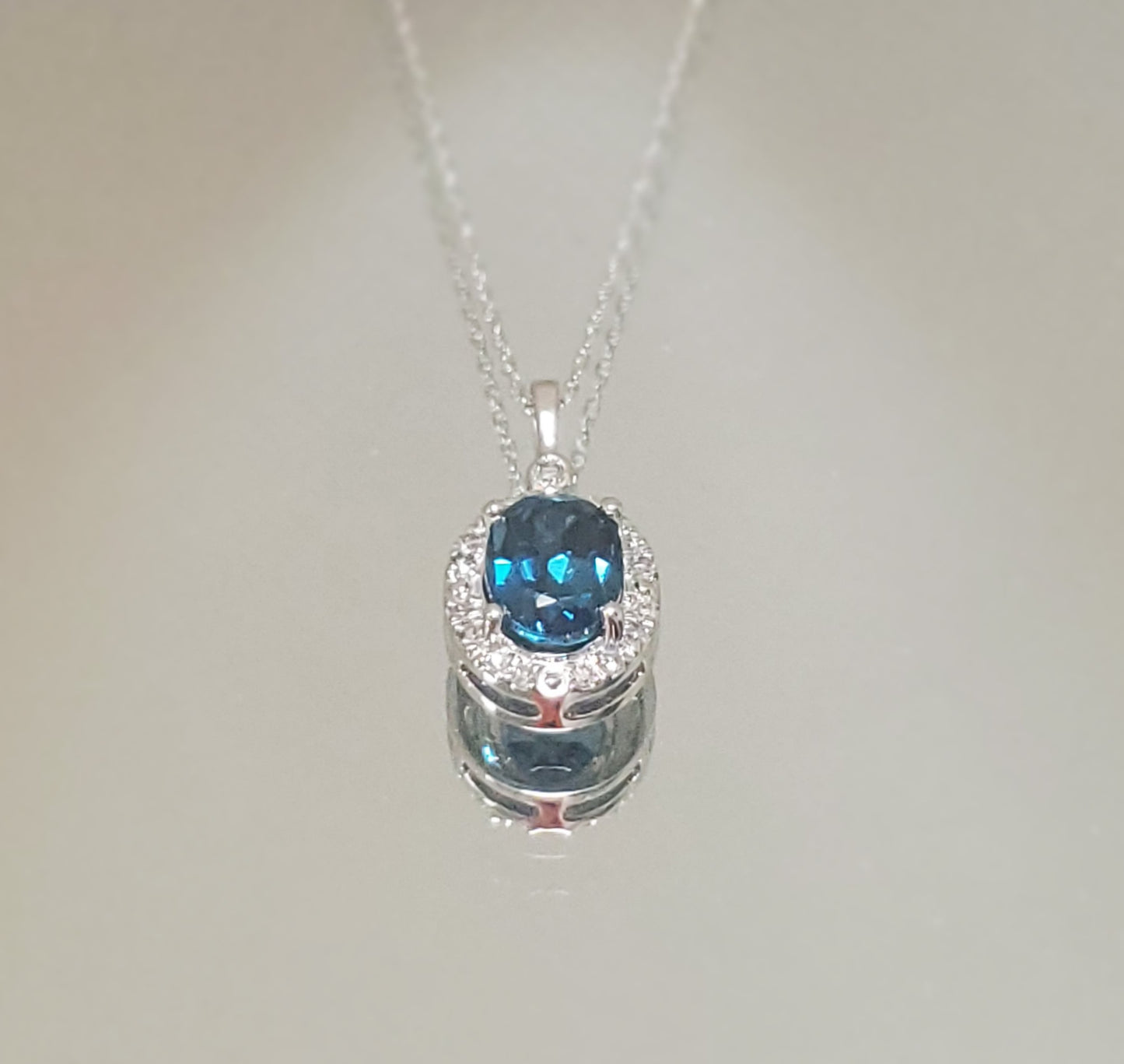 Oval London Blue Topaz and Diamond Pendant
