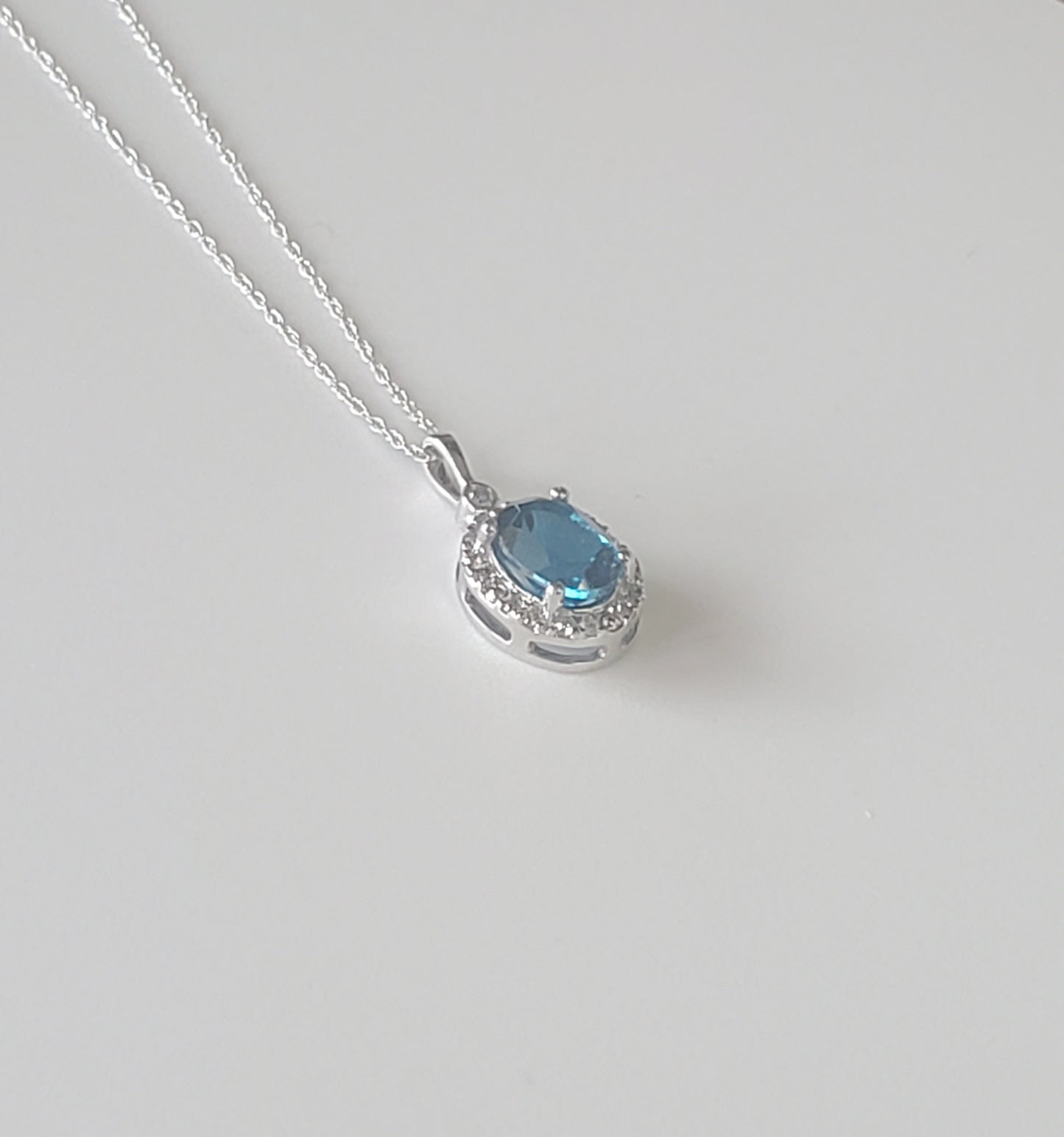 Oval London Blue Topaz and Diamond Pendant