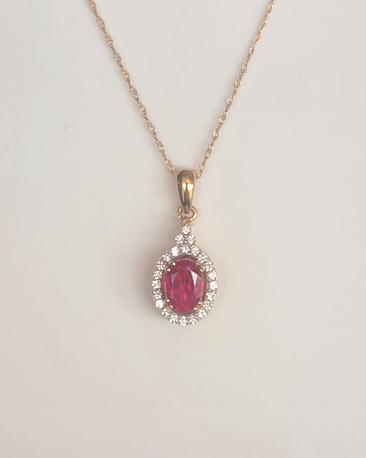 10k Yellow Gold Ruby and White Saphire Oval Pendant