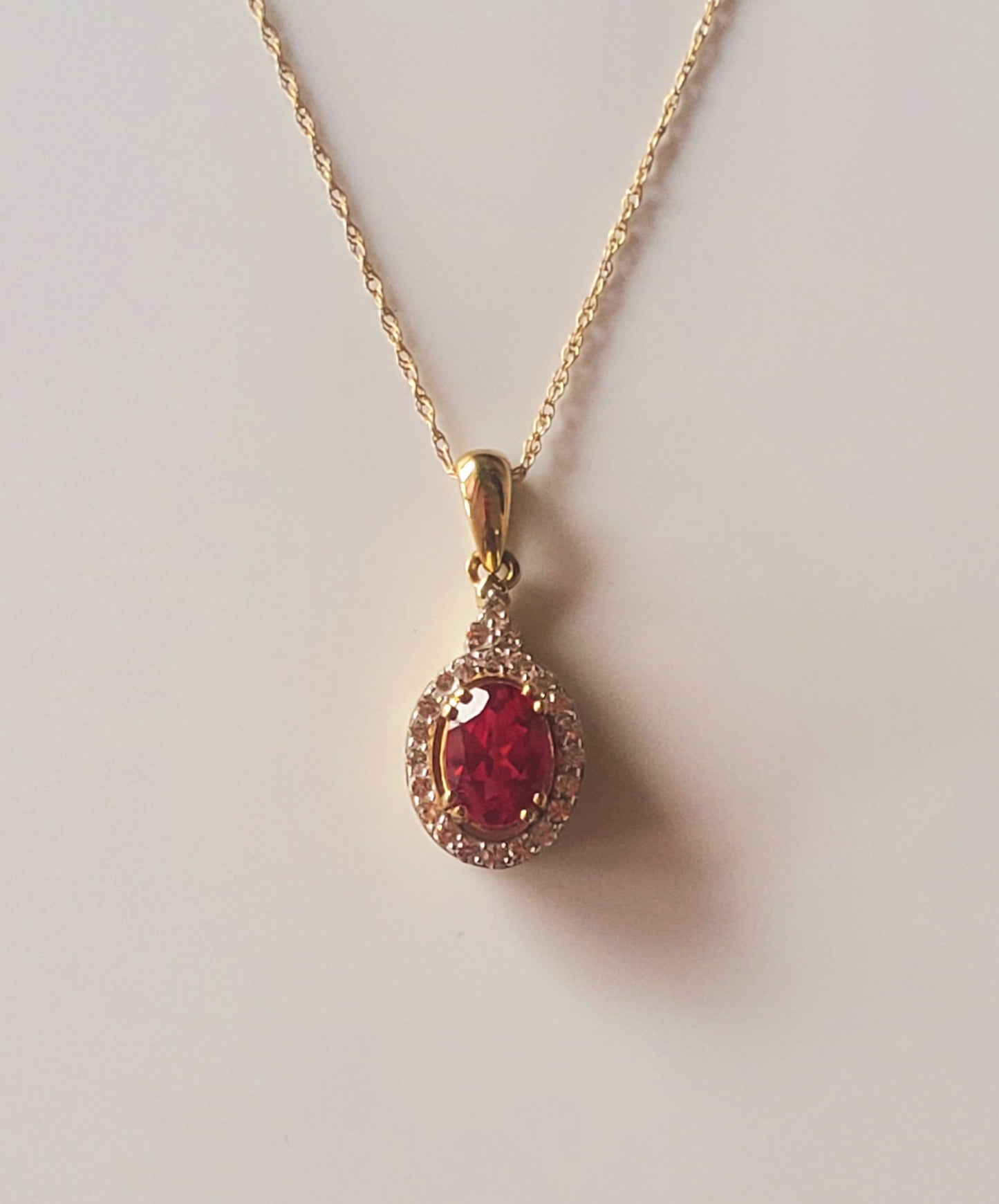 10k Yellow Gold Ruby and White Saphire Oval Pendant