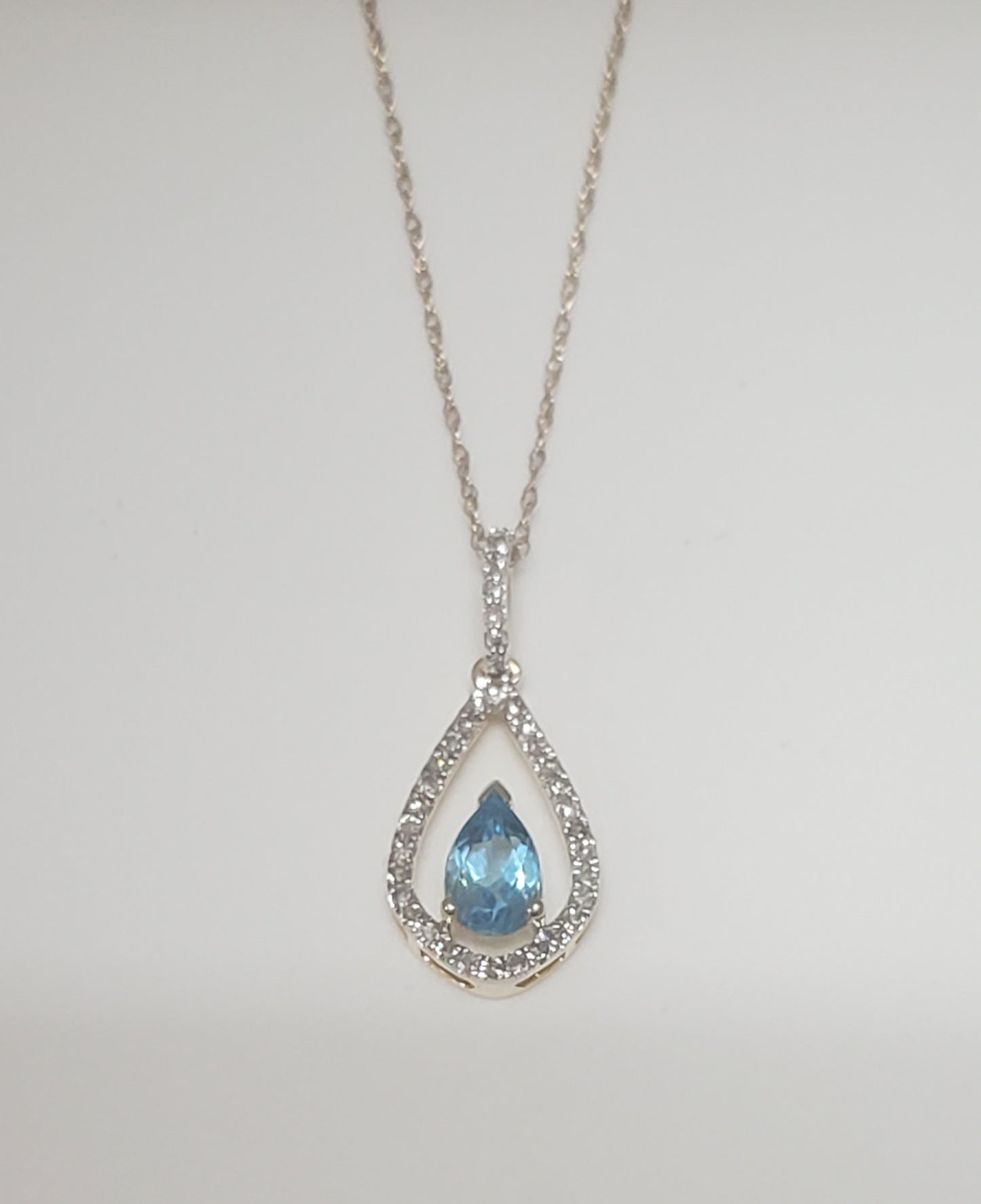 10k Yellow Gold Blue Topaz and Diamond Pendant