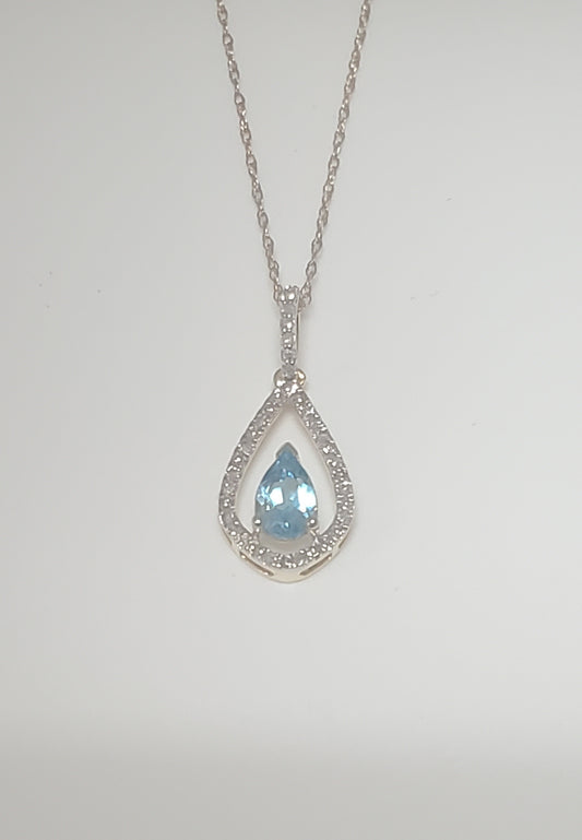 10k Yellow Gold Blue Topaz and Diamond Pendant