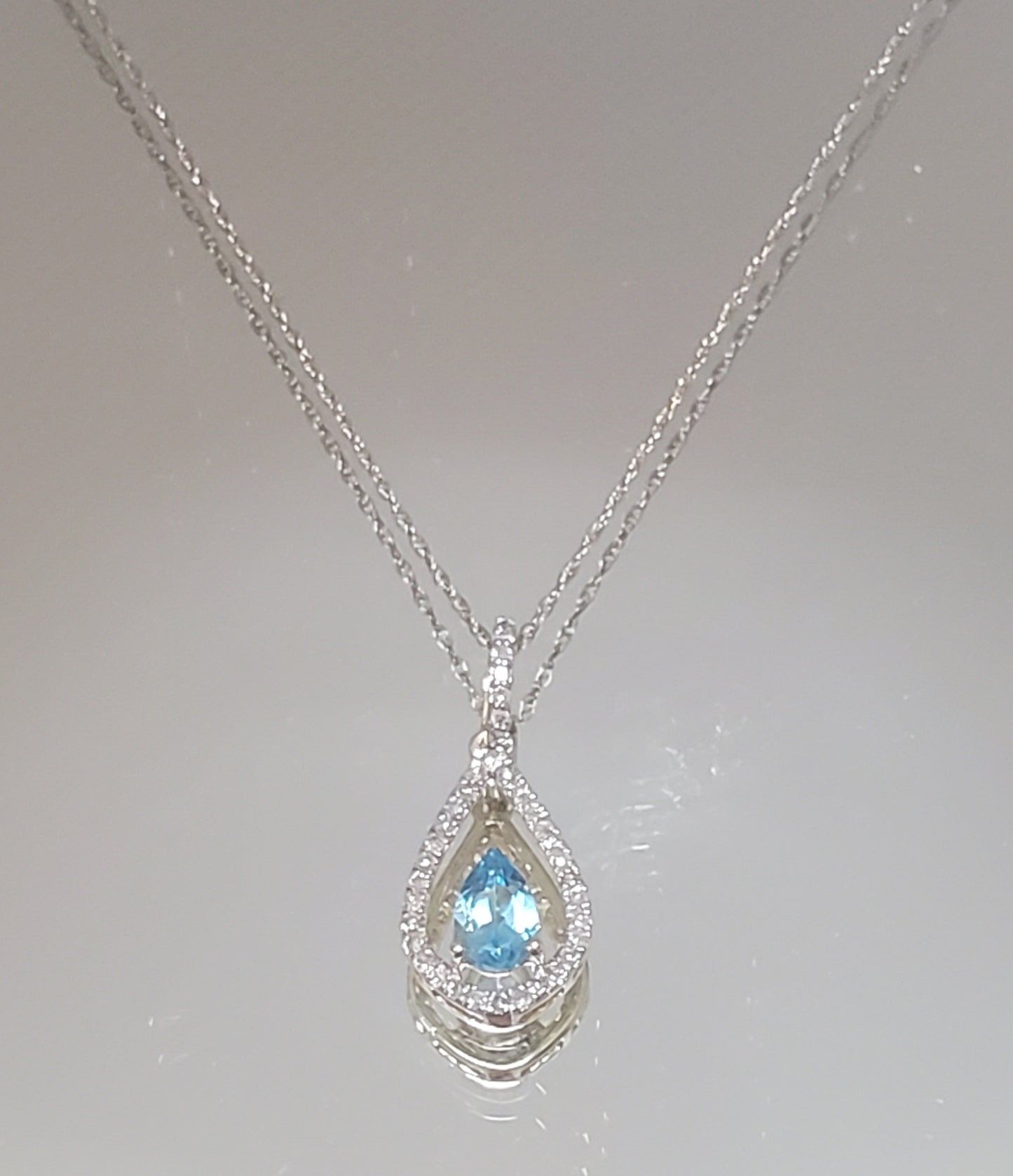 10k Yellow Gold Blue Topaz and Diamond Pendant