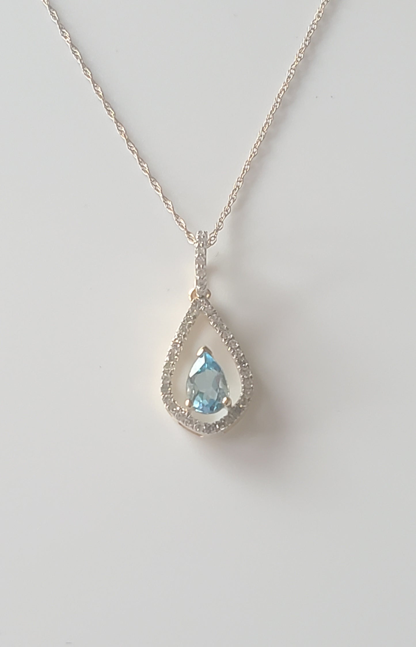 10k Yellow Gold Blue Topaz and Diamond Pendant
