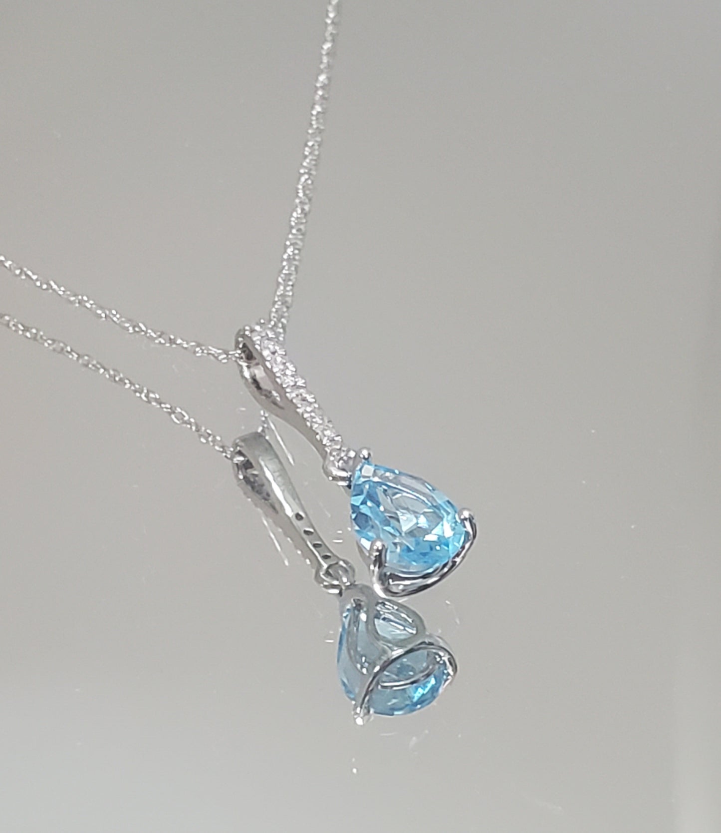 10k White Gold Diamond and Blue Topaz Teardrop Pendant