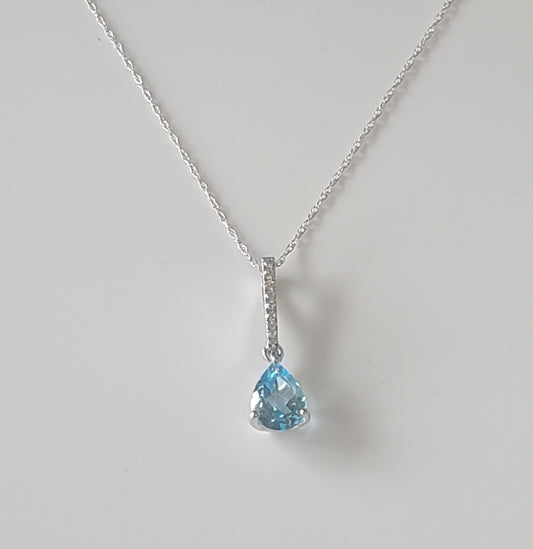 10k White Gold Diamond and Blue Topaz Teardrop Pendant