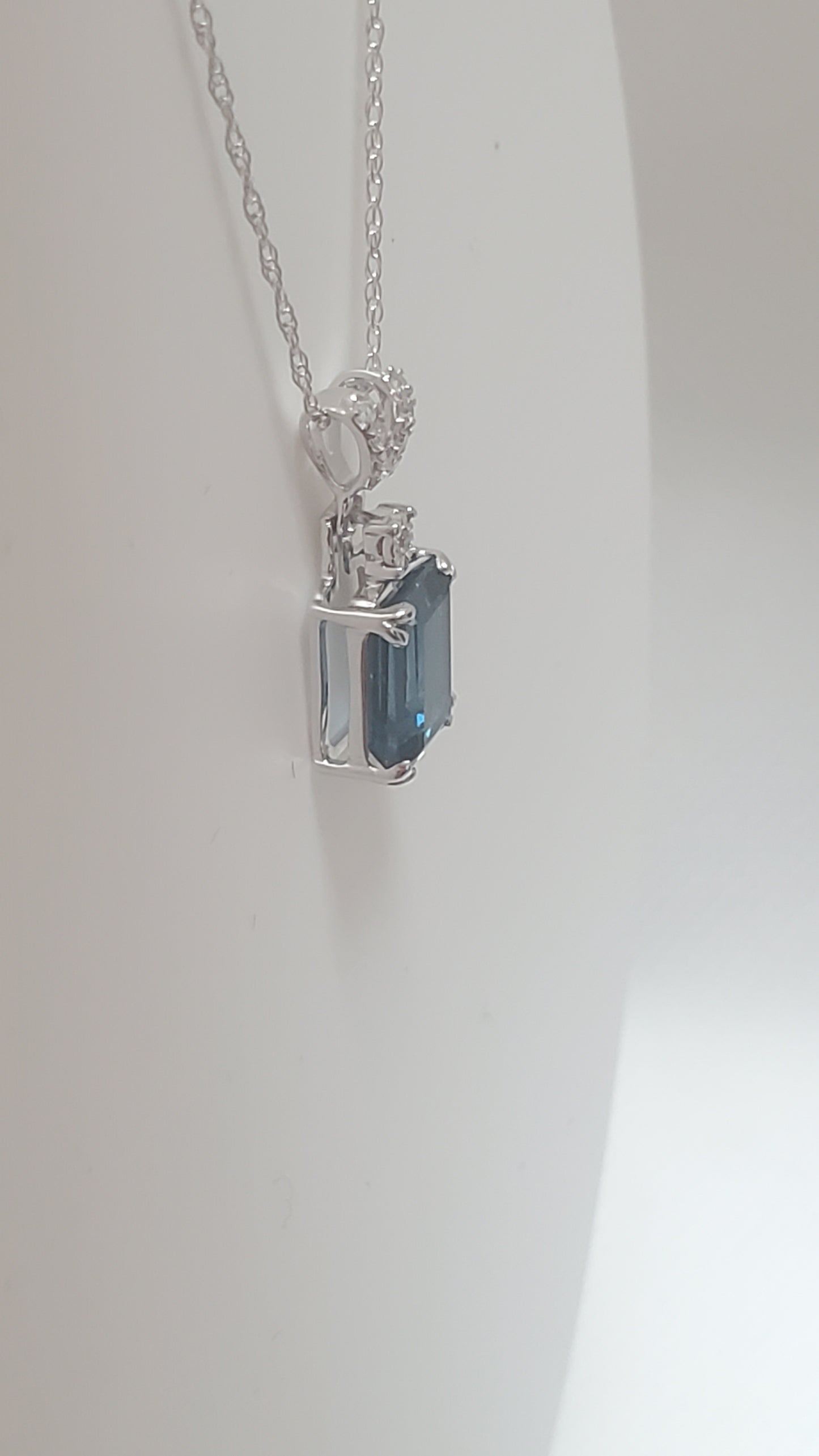 10k White Gold London Blue Topaz and Diamond Pendant