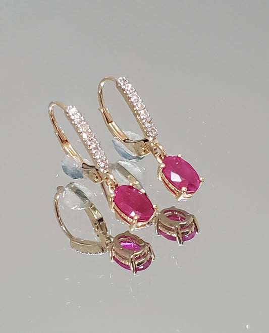 14k Yellow Gold Diamond AND Ruby Dangle Earrings
