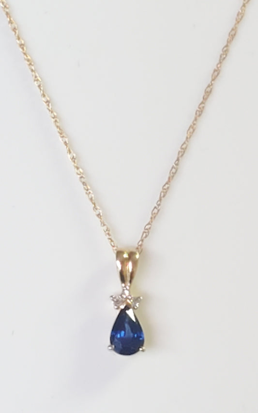 10k Yellow Gold Diamond and Sapphire Pendant