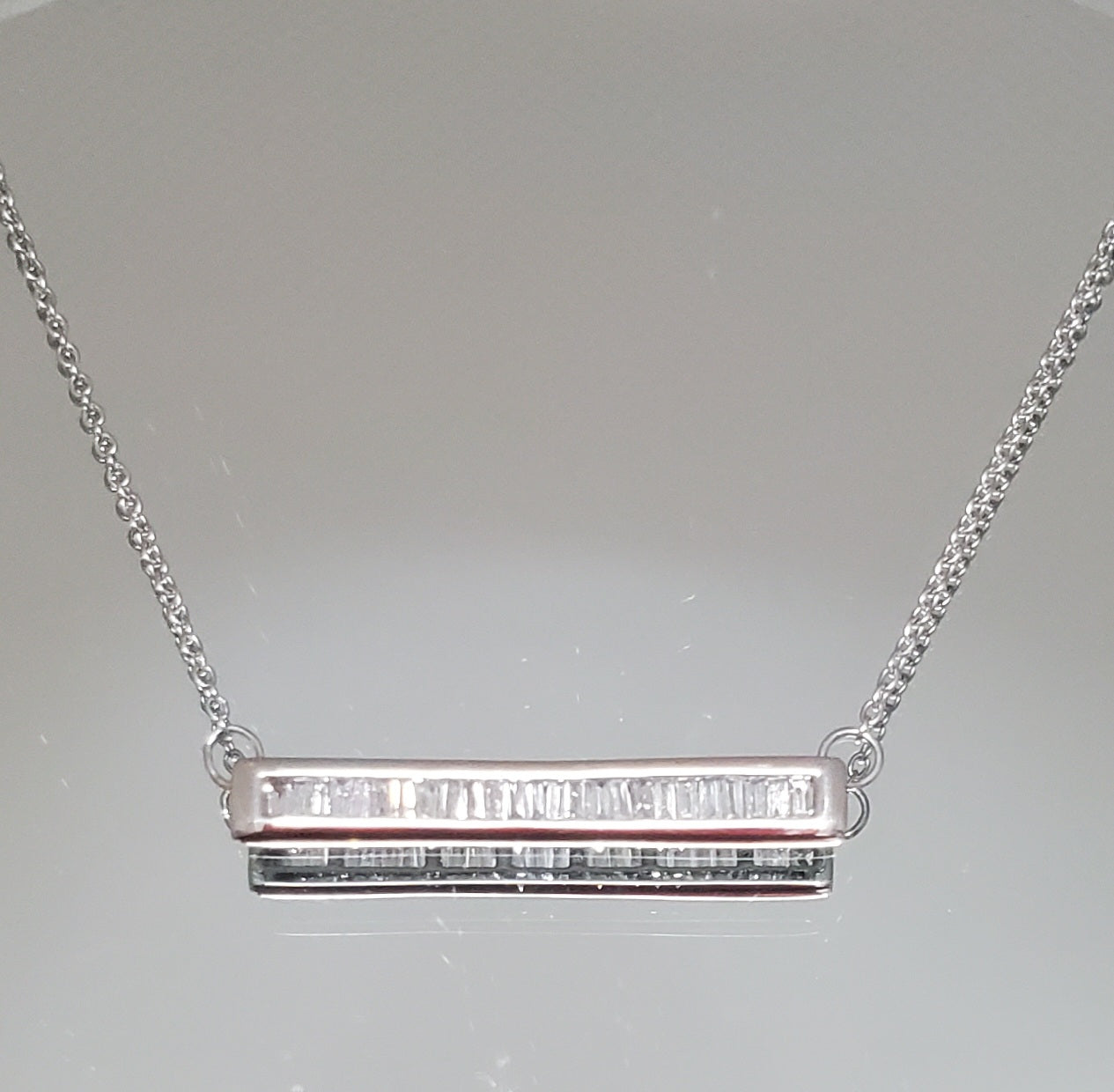 10k White Gold Diamond Bar Necklace