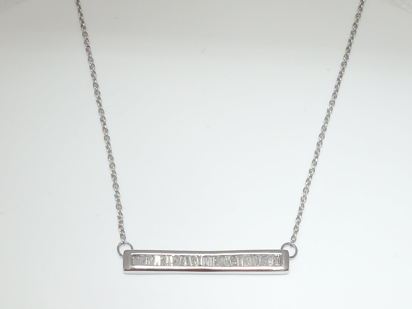 10k White Gold Diamond Bar Necklace