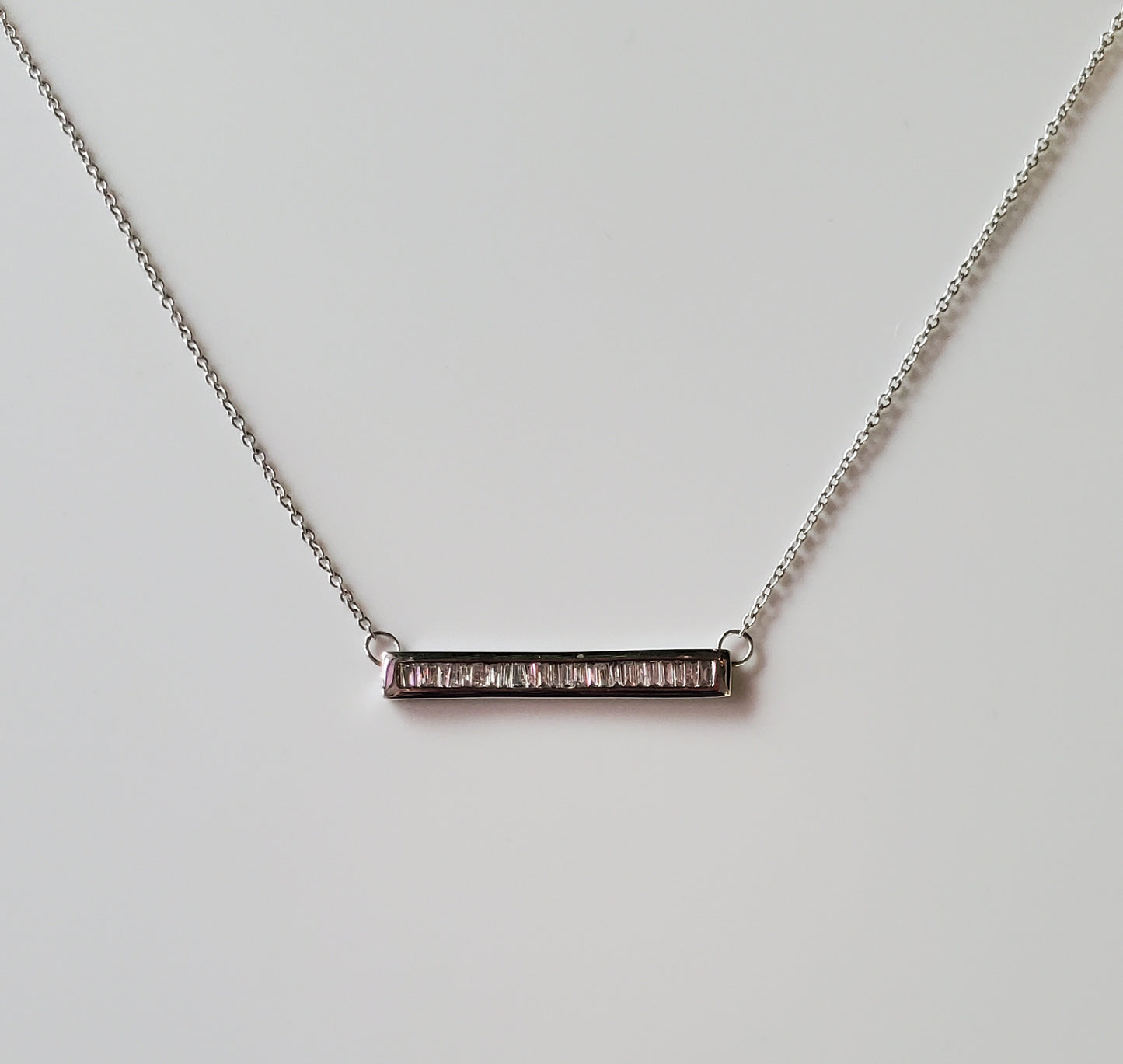 10k White Gold Diamond Bar Necklace