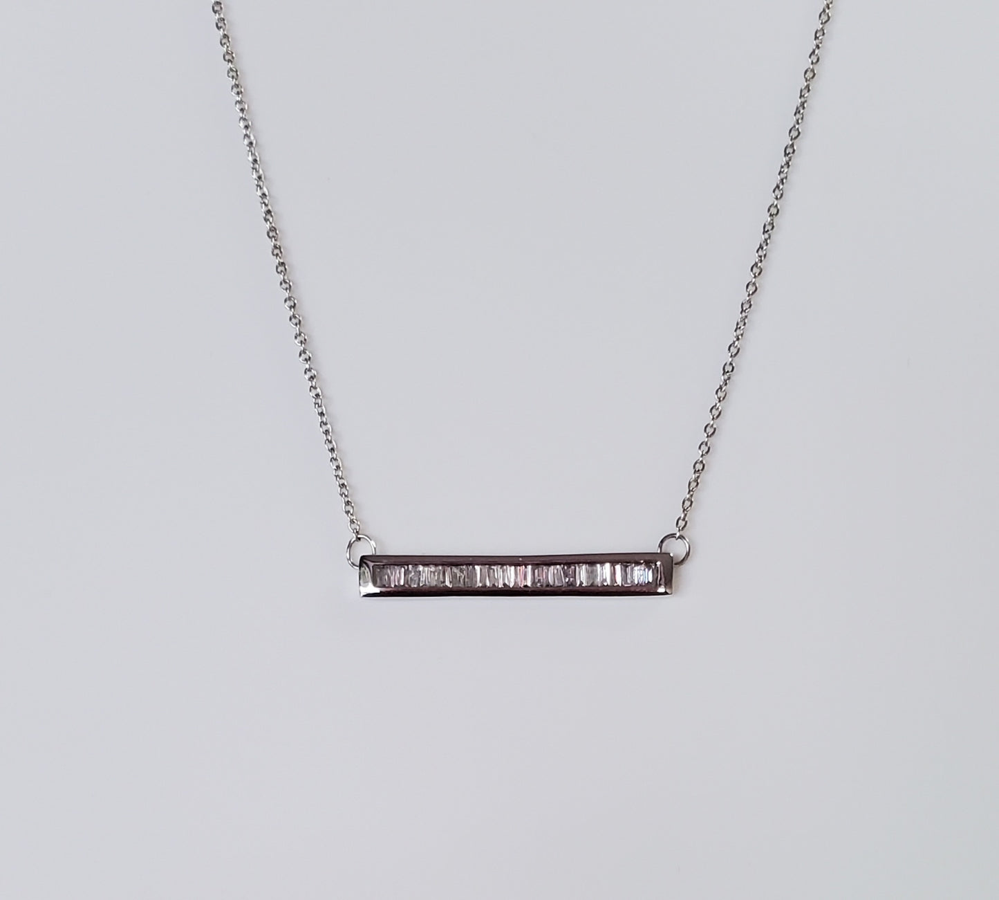 10k White Gold Diamond Bar Necklace