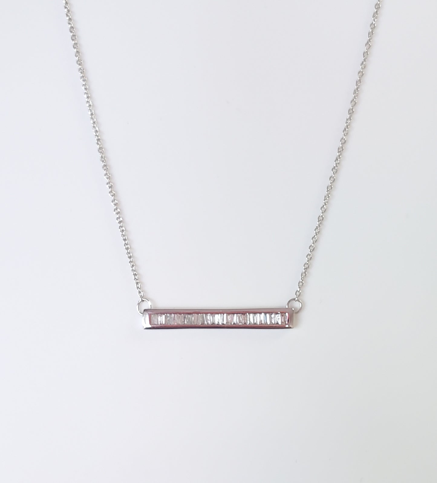 10k White Gold Diamond Bar Necklace