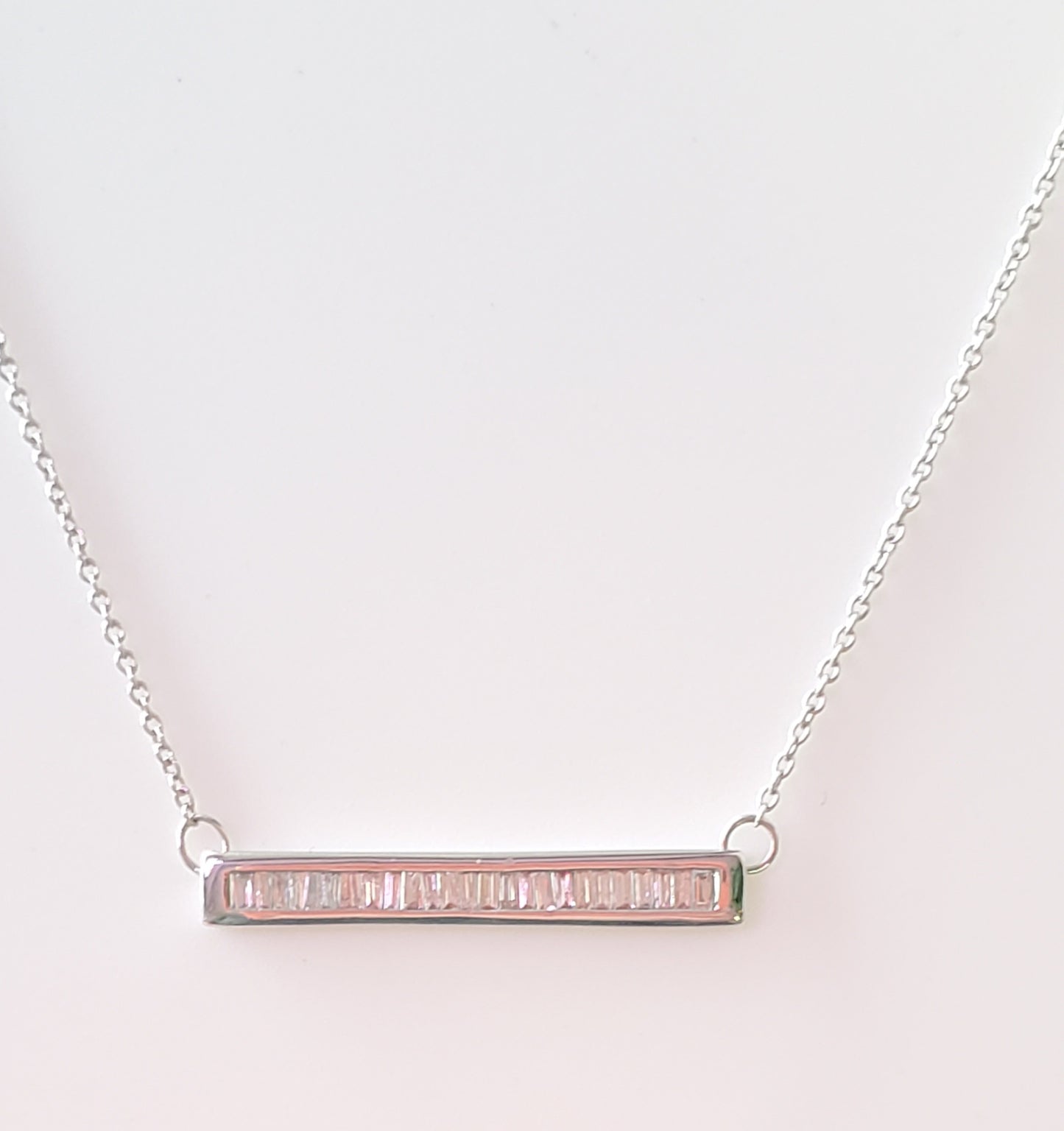 10k White Gold Diamond Bar Necklace