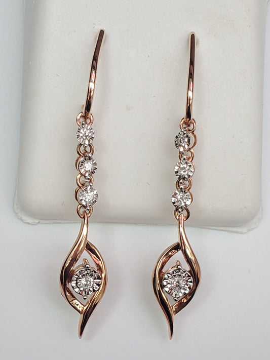 14k Rose Gold Lab Created Diamond Dangle Earrings