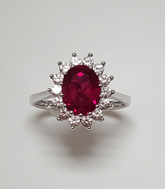 10K White Gold with Created Ruby and White Saphire Ring