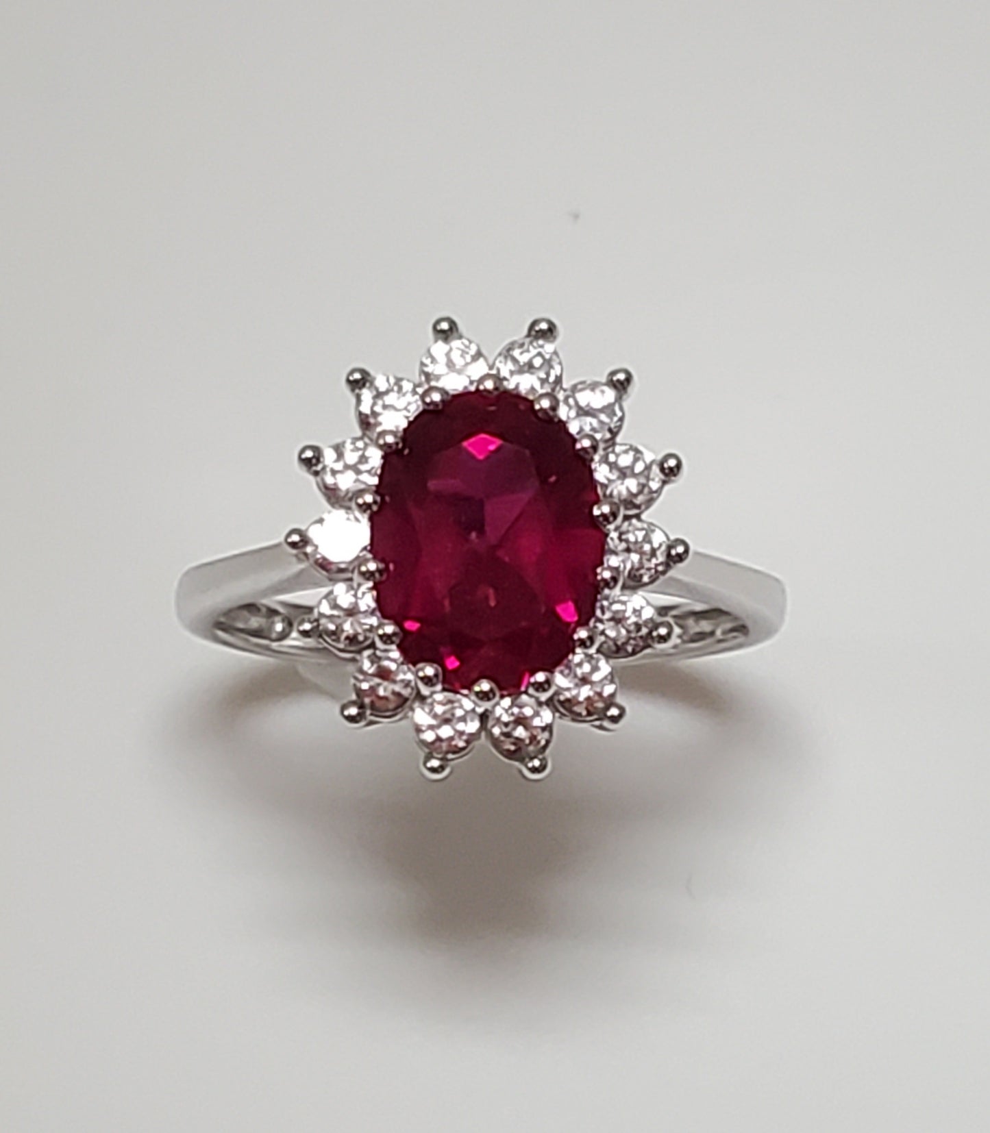 10K White Gold with Created Ruby and White Saphire Ring