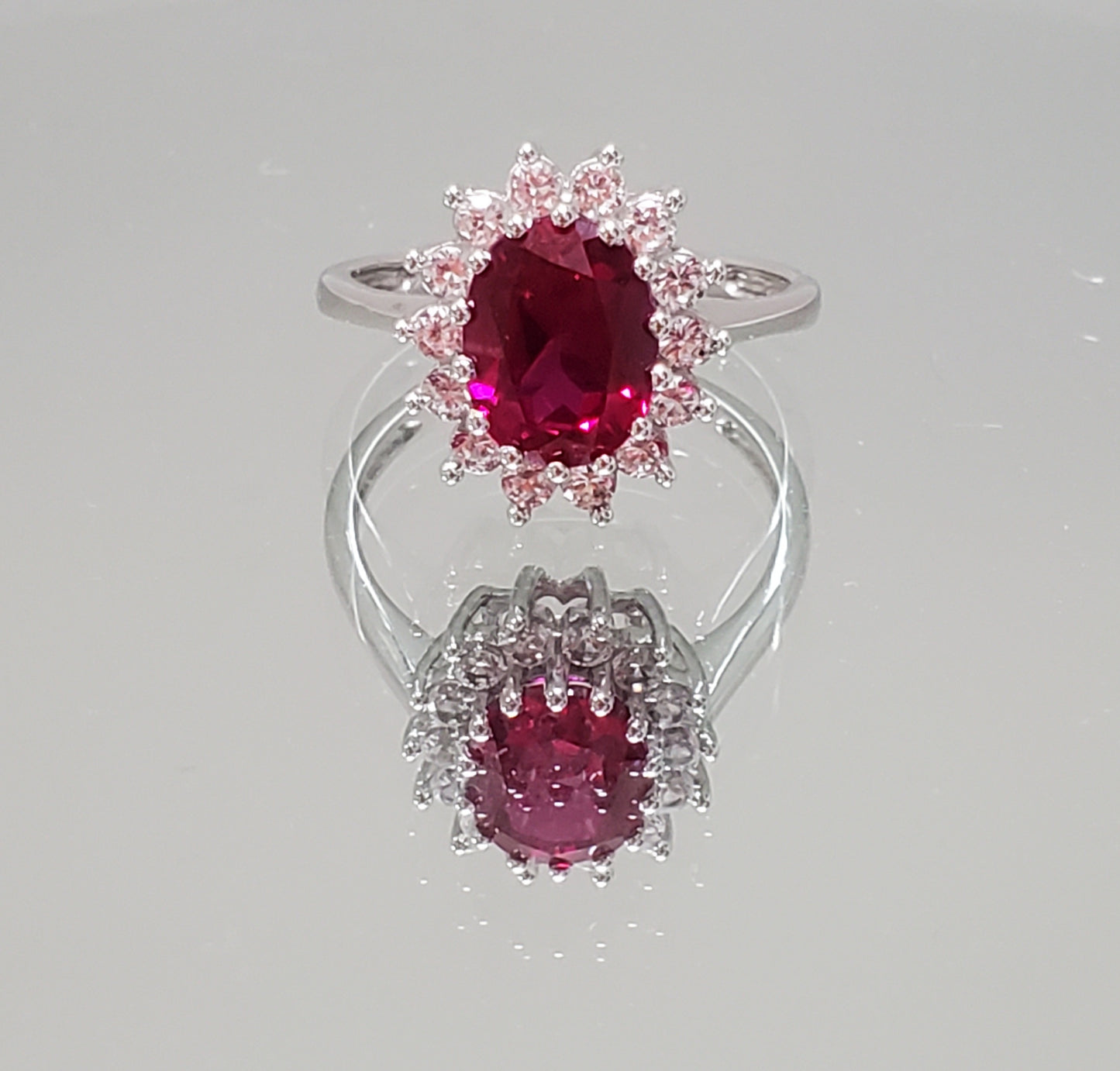10K White Gold with Created Ruby and White Saphire Ring