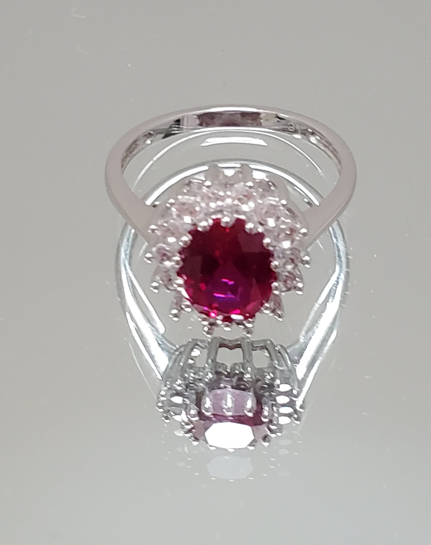 10K White Gold with Created Ruby and White Saphire Ring
