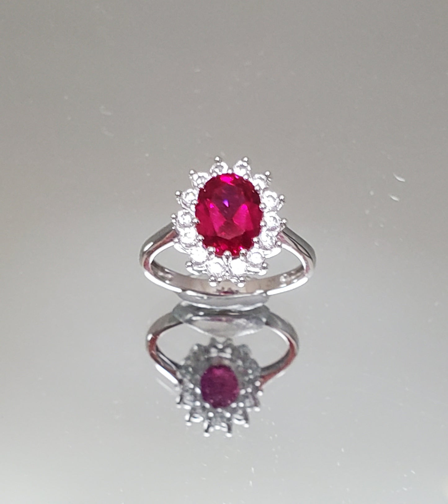 10K White Gold with Created Ruby and White Saphire Ring