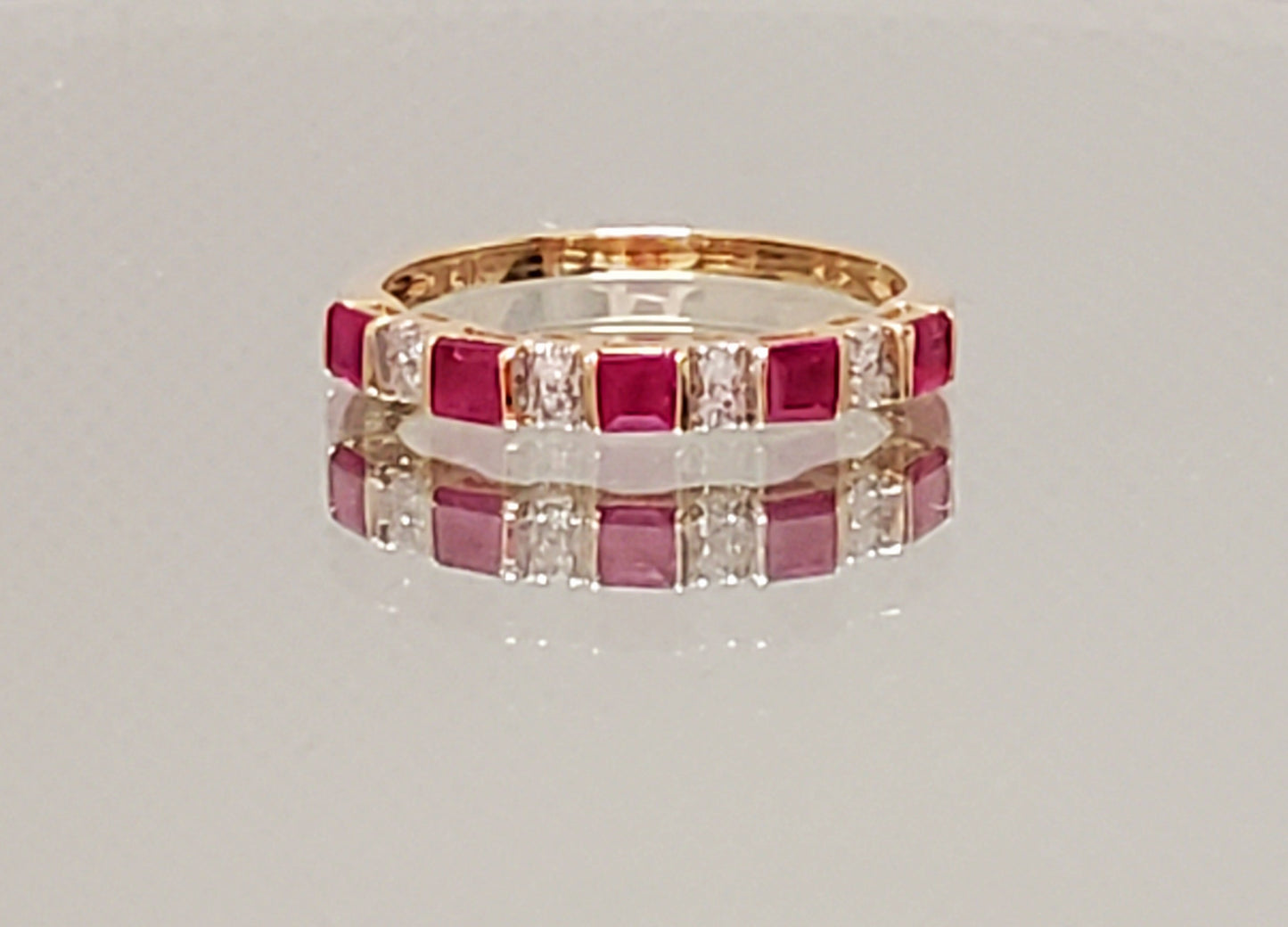 14k Yellow Gold Diamond and Ruby Band