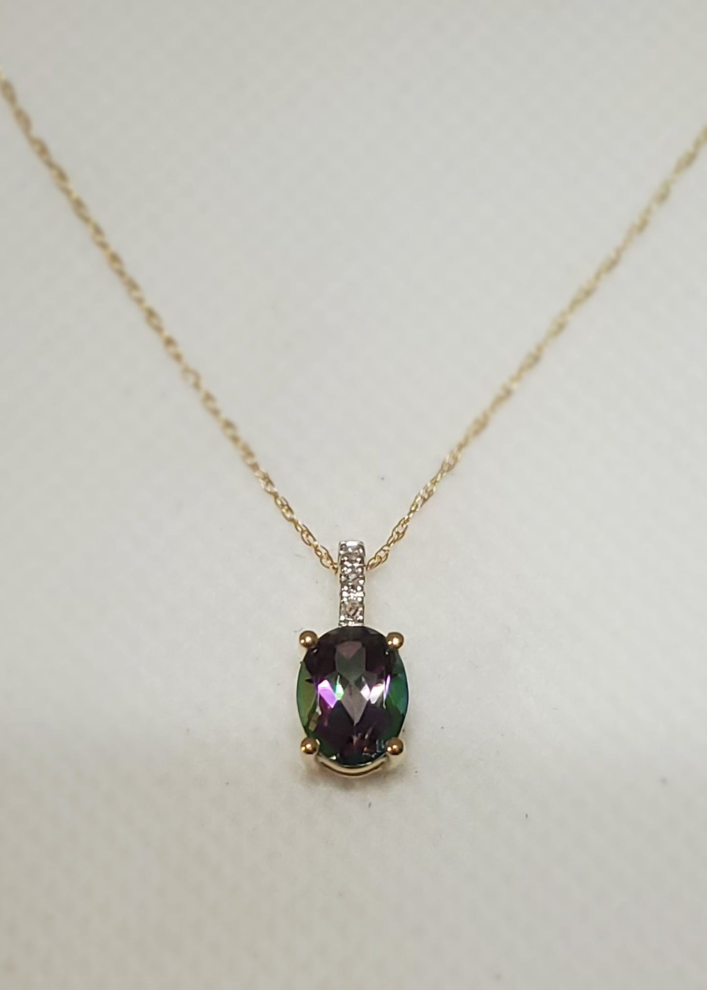 14K Gold Mystic Topaz Oval Necklace with Diamond Bail