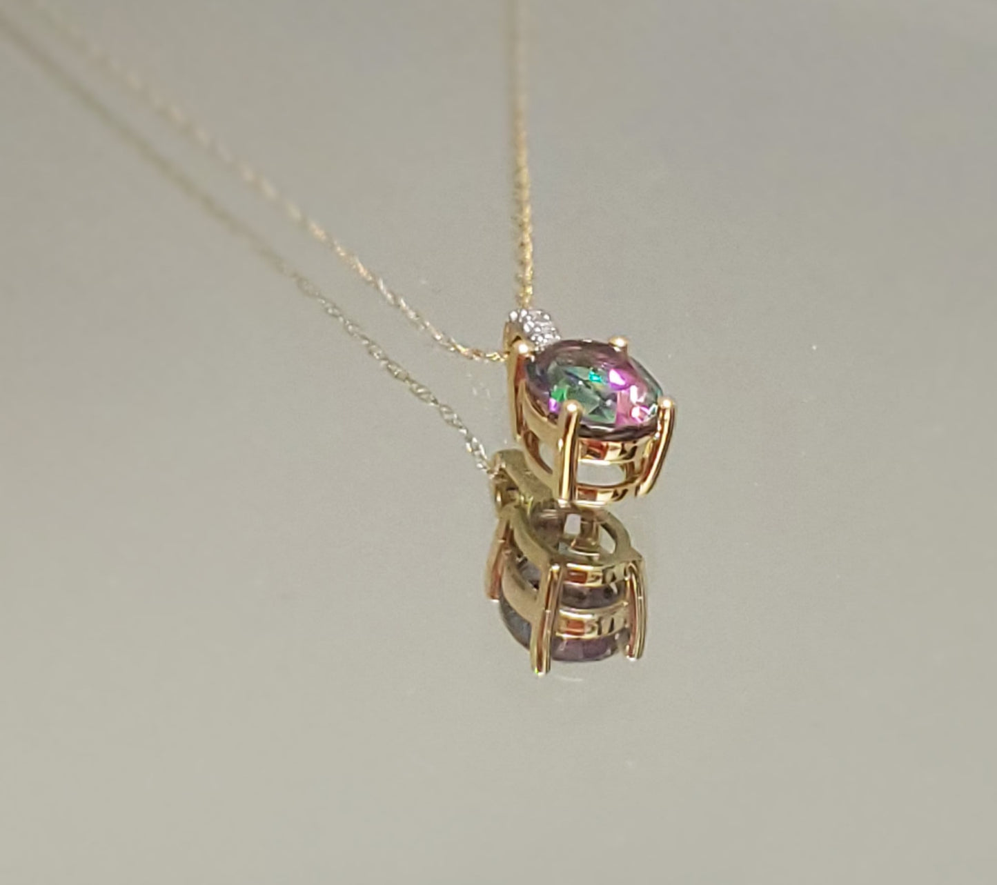 14K Gold Mystic Topaz Oval Necklace with Diamond Bail