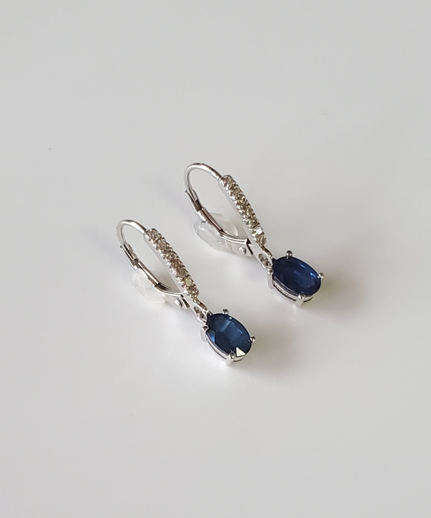 14K White Gold Sapphire Dangle Earrings