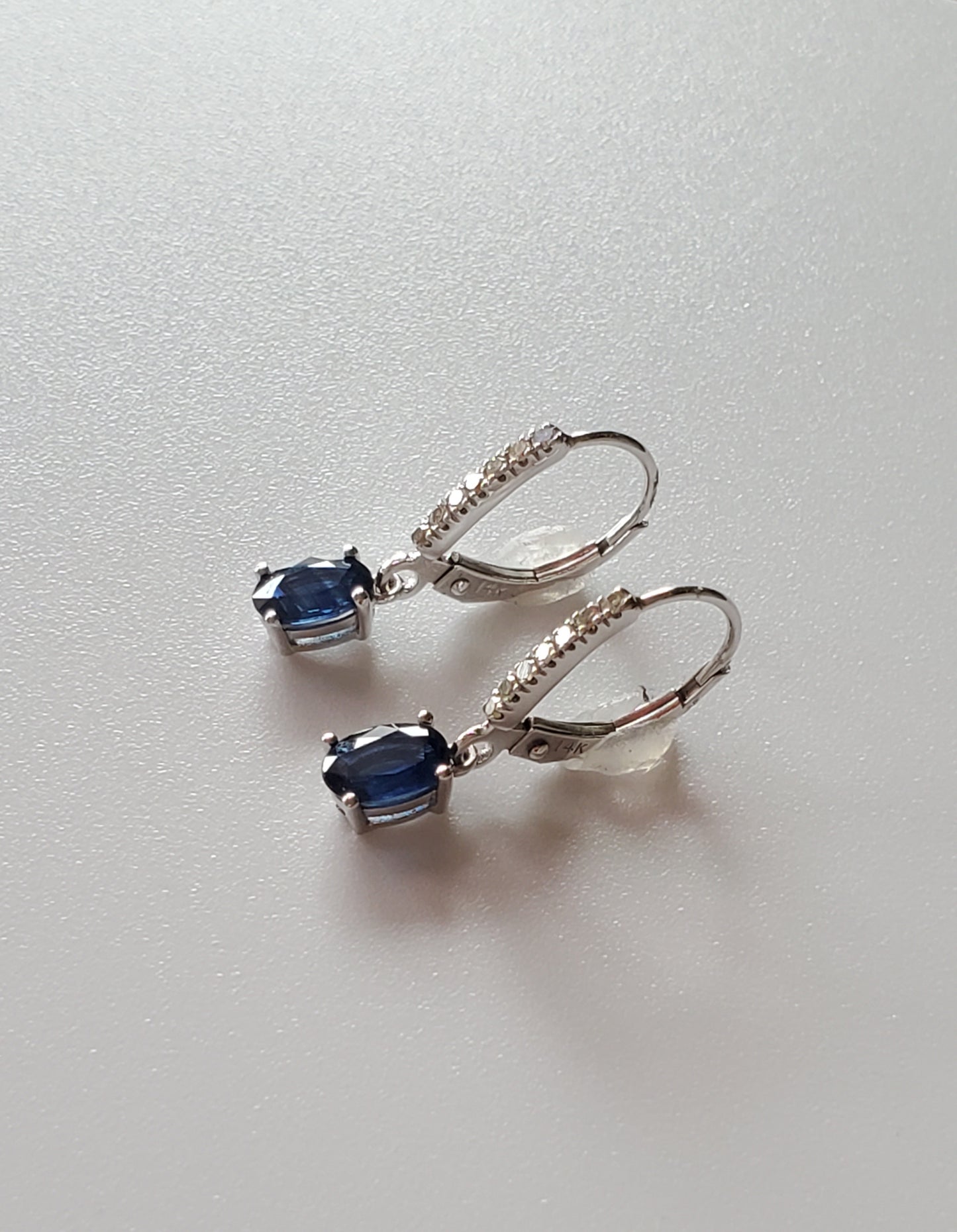 14K White Gold Sapphire Dangle Earrings