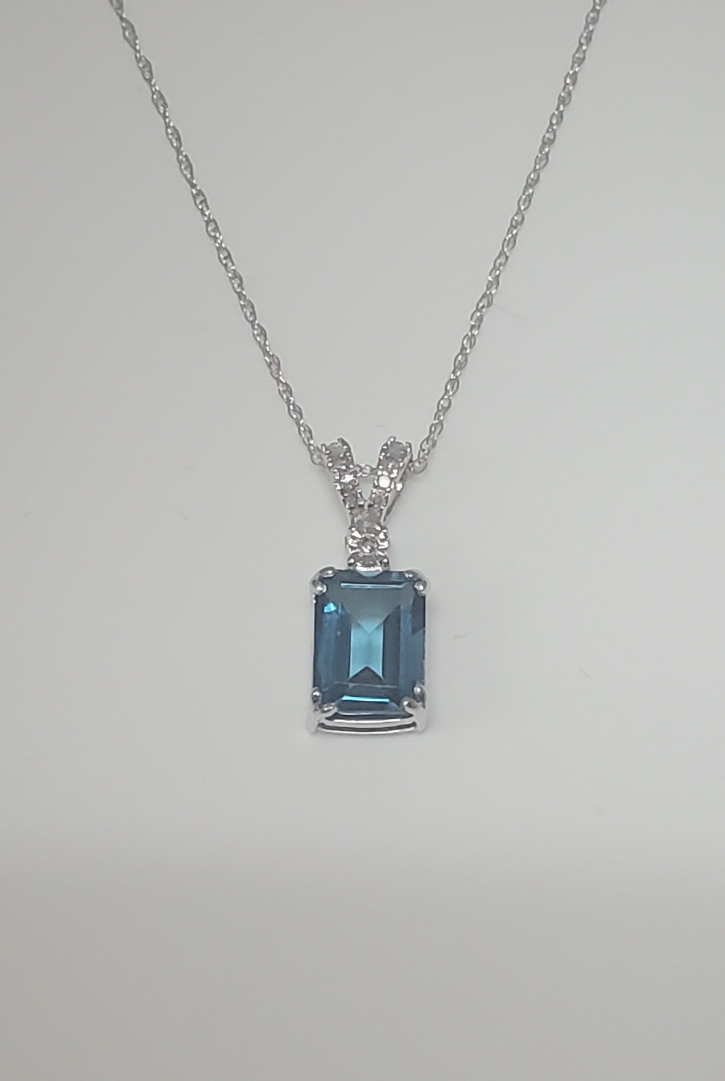 10k White Gold London Blue Topaz and Diamond Pendant