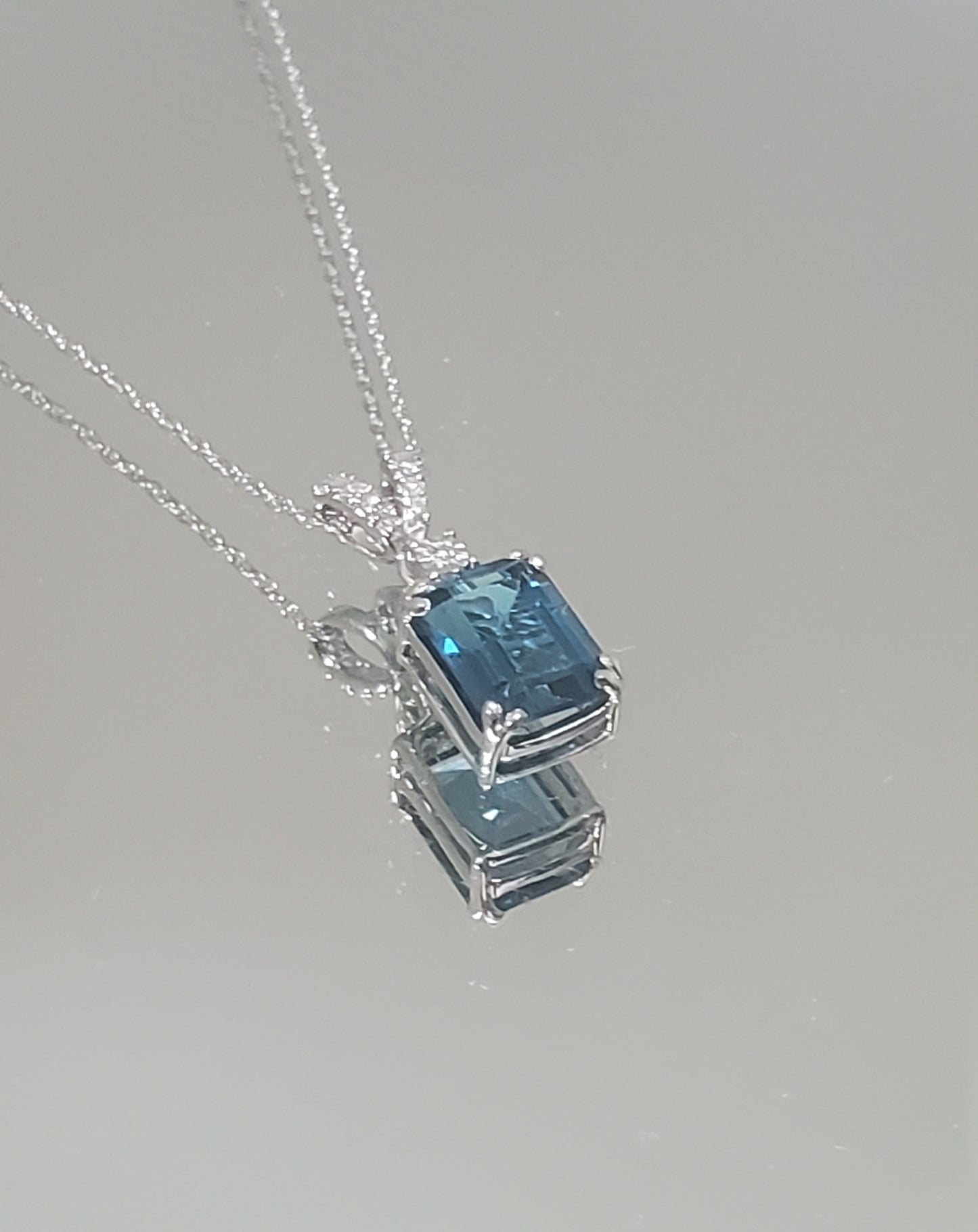 10k White Gold London Blue Topaz and Diamond Pendant