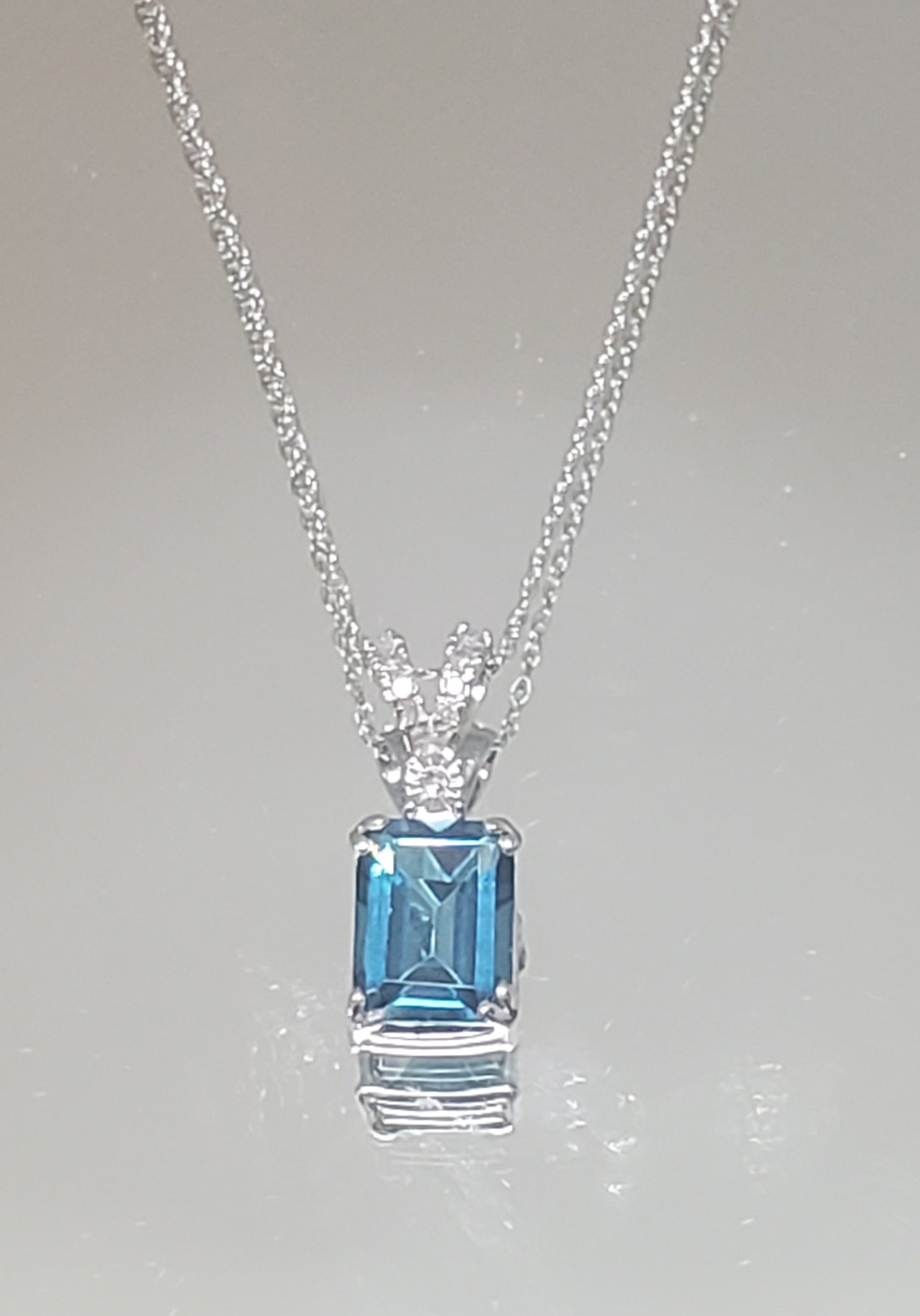 10k White Gold London Blue Topaz and Diamond Pendant