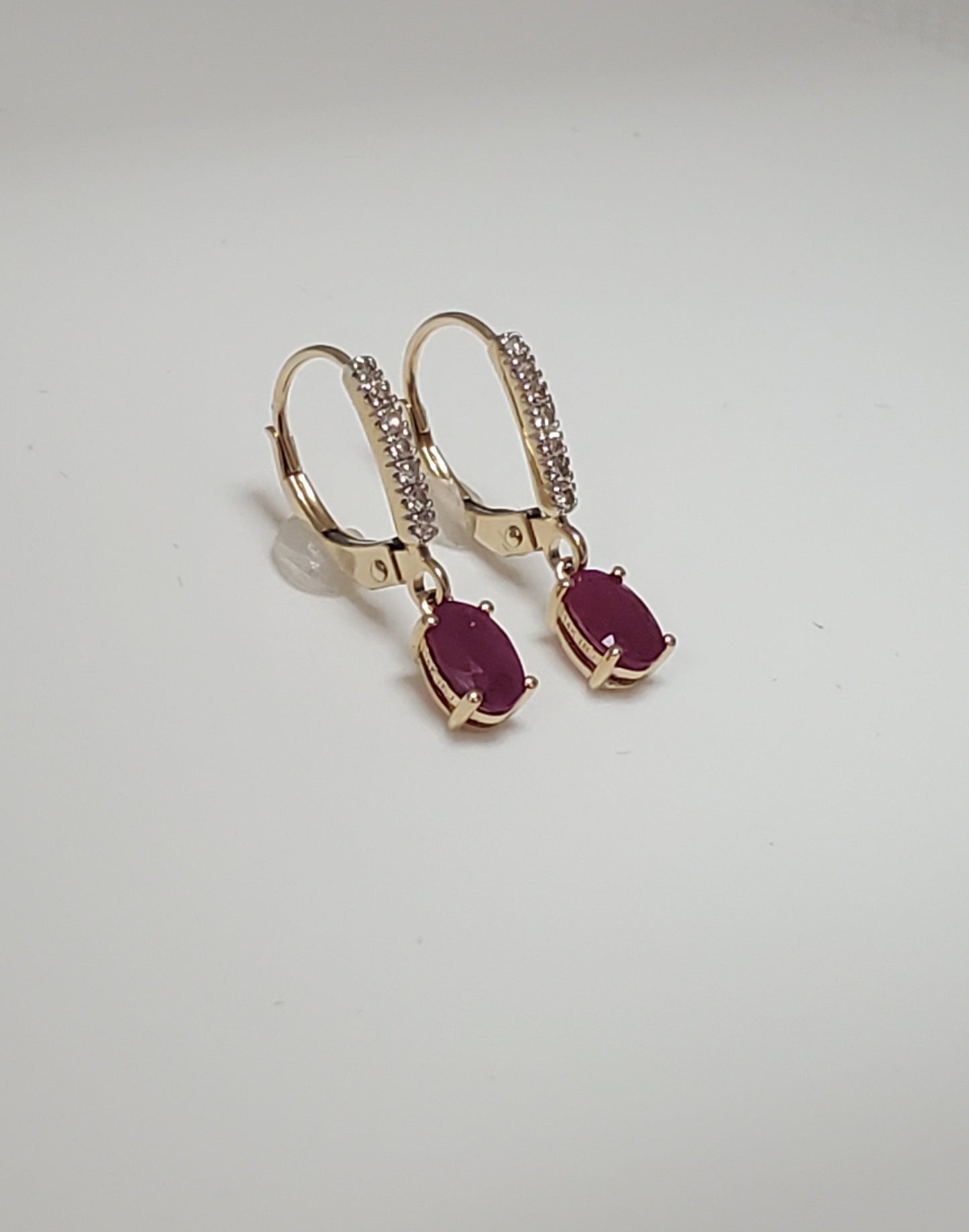 14k Yellow Gold Diamond AND Ruby Dangle Earrings